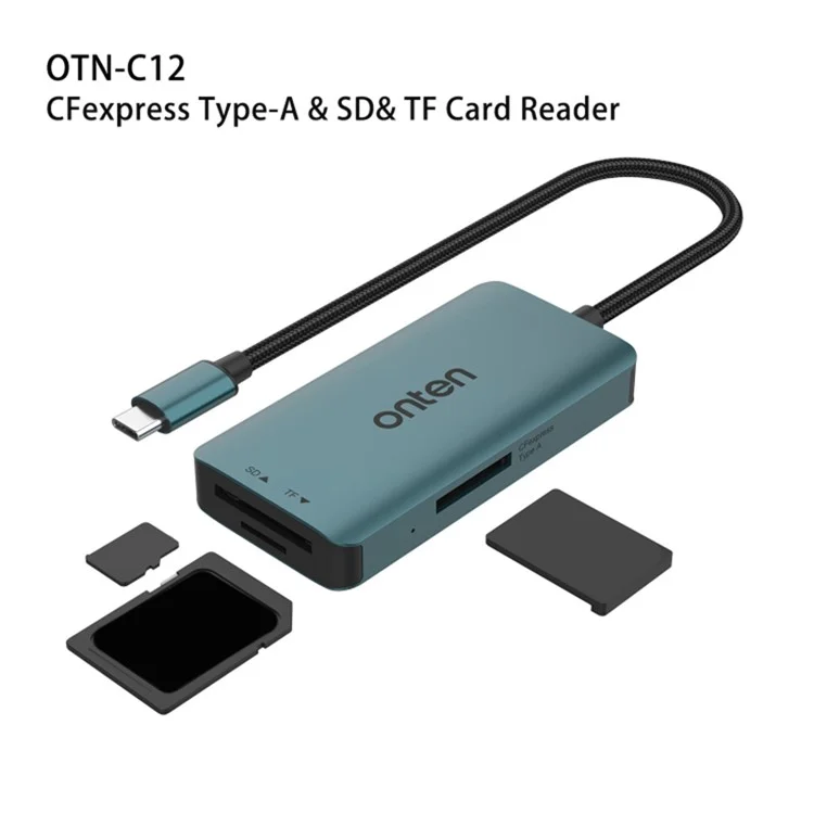 ONTEN C12 Type-C Card Reader Support for SD+Cfepress Type-A+TF Cards - Green