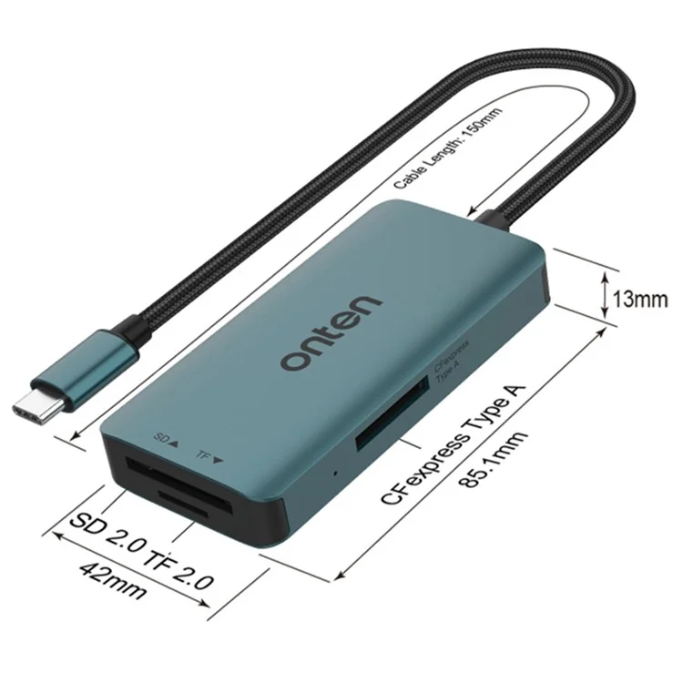 ONTEN C12 Type-C Card Reader Support for SD+Cfepress Type-A+TF Cards - Green