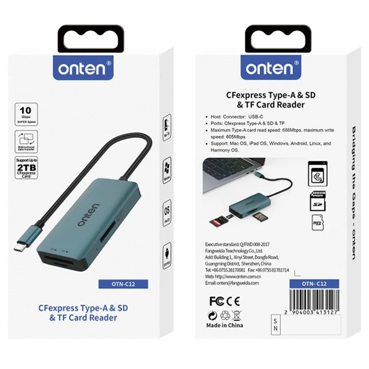 ONTEN C12 Type-C Card Reader Support for SD+Cfepress Type-A+TF Cards - Green