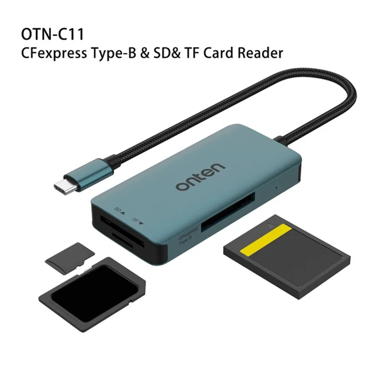 ONTEN C11 Type-C Card Reader Data Reading for SD+Cfepress Type-B+TF Cards - Green
