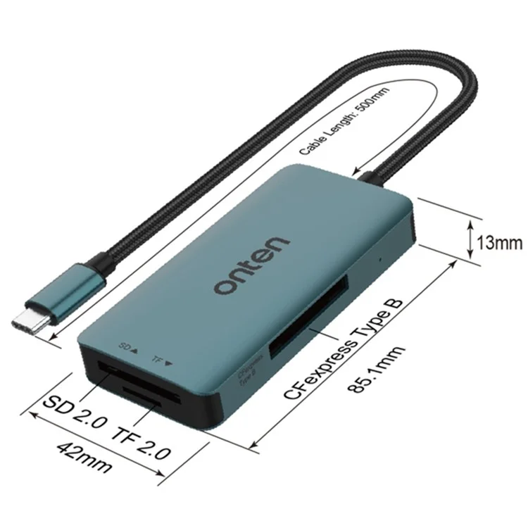 ONTEN C11 Type-C Card Reader Data Reading for SD+Cfepress Type-B+TF Cards - Green