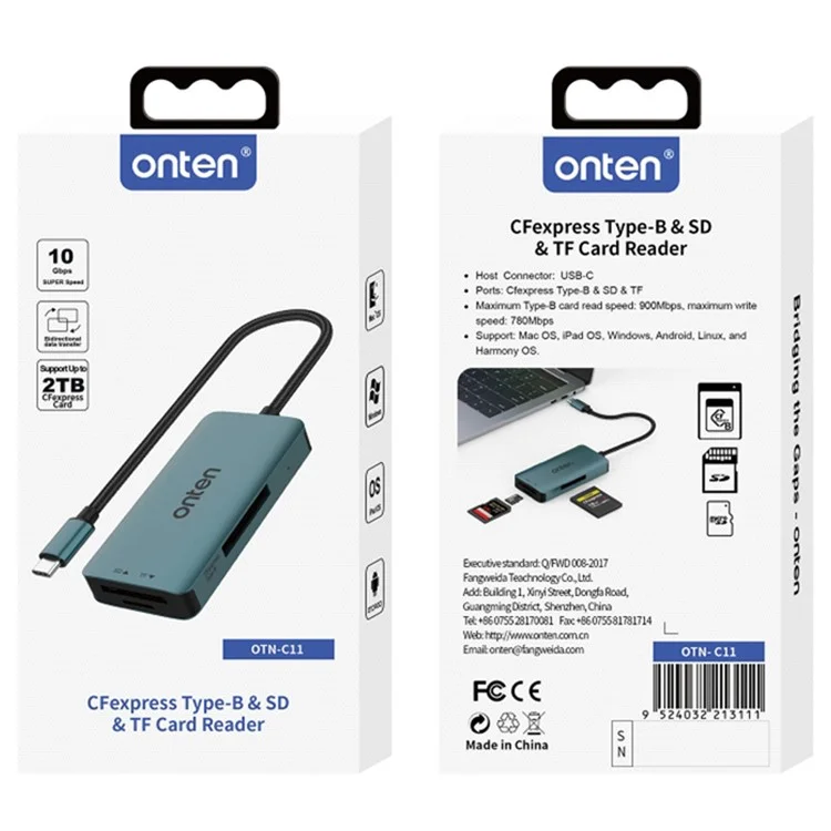 ONTEN C11 Type-C Card Reader Data Reading for SD+Cfepress Type-B+TF Cards - Green