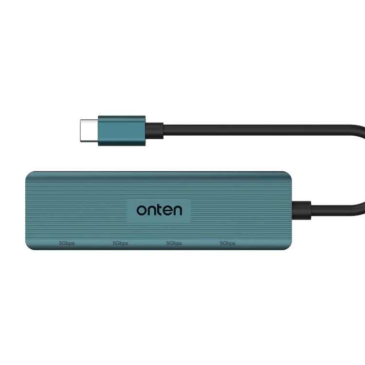 ONTEN UC621 Câble de 15 cm Type-C vers 4 ports USB3.2 Gen1 Concentrateur USB Diviseur Adaptateur pour ordinateur portable et téléphone - Vert
