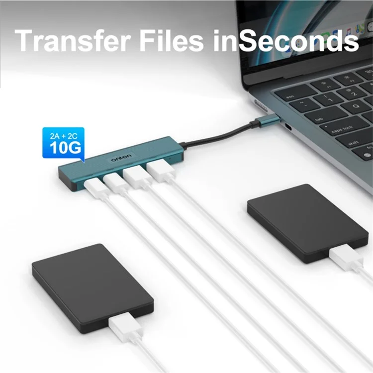 ONTEN UC622 Кабель 15см Type-C к 2USB + 2Type-C портам 10Гбит/с USB-концентратор Разветвитель Адаптер для ноутбуков и телефонов - Зеленый