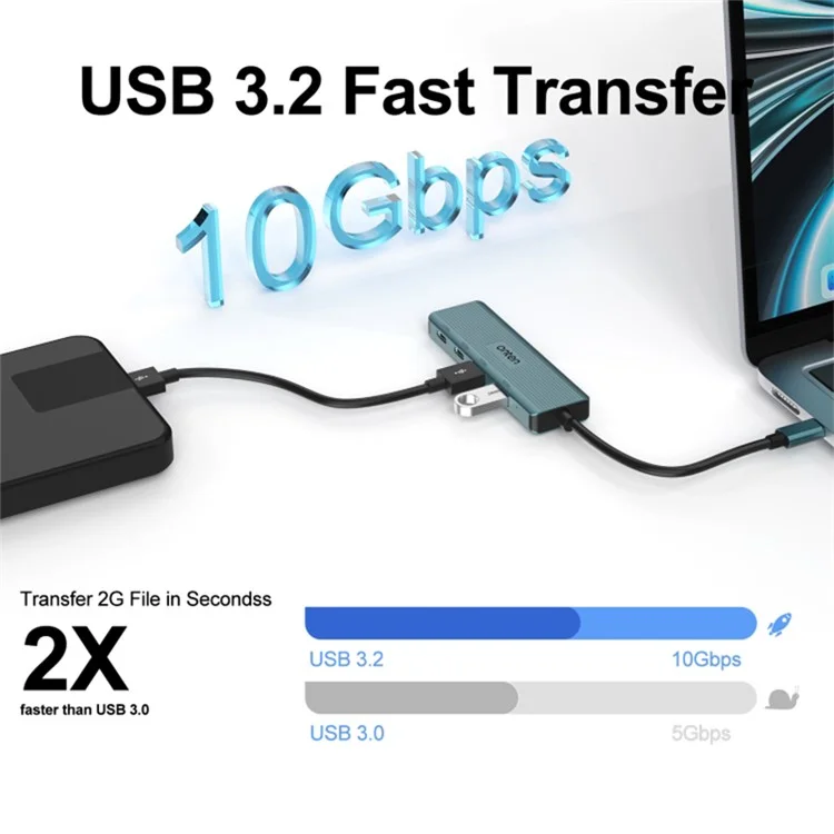 ONTEN UC622 Кабель 15см Type-C к 2USB + 2Type-C портам 10Гбит/с USB-концентратор Разветвитель Адаптер для ноутбуков и телефонов - Зеленый