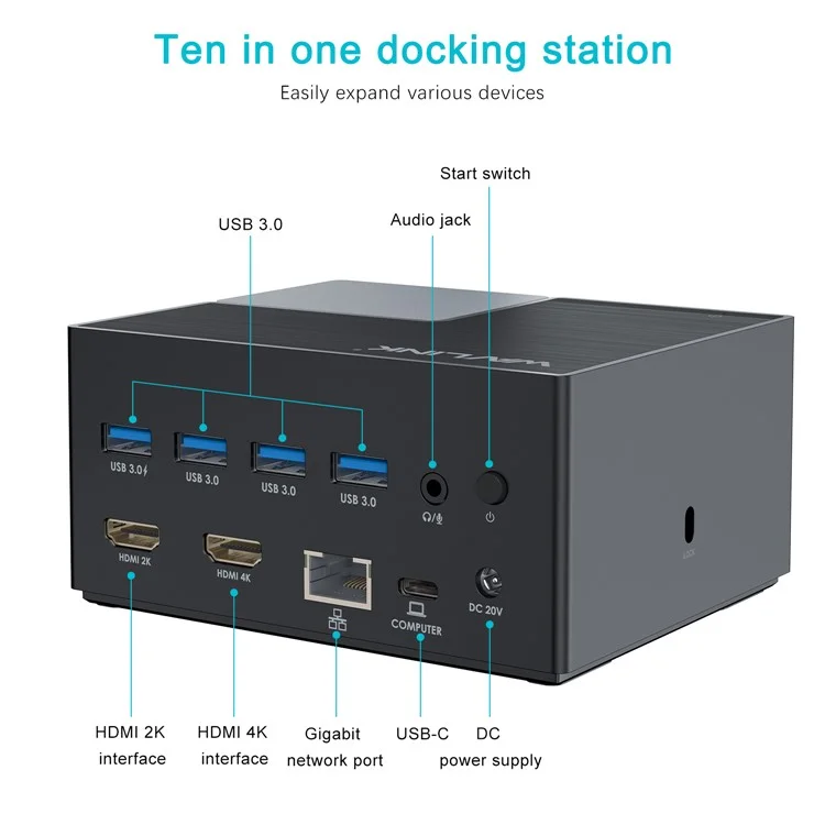 WAVLINK UG76PD2 USB-C Dual HD Universal Docking Station with 3.5mm Audio + Gigabit Network Port - AU Plug