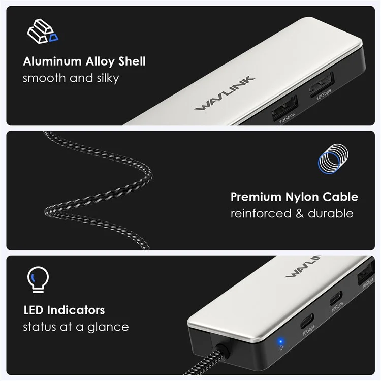 WAVLINK UH30420 Aluminum Alloy USB Hub 4-Port 10Gbps High Speed ??USB3.2 Gen2 Distributor