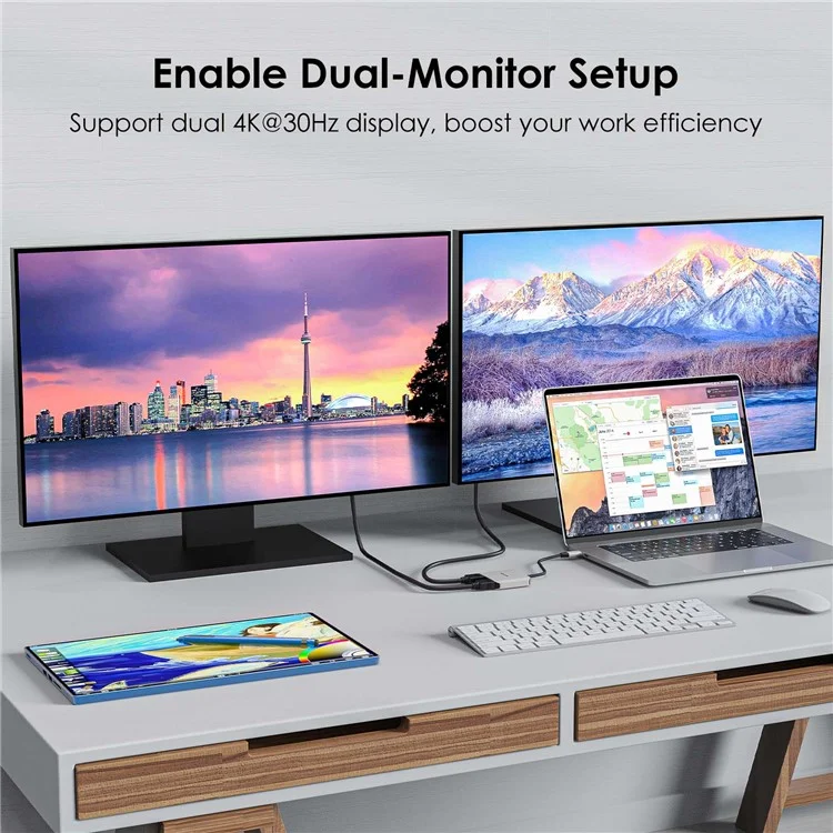 WAVLINK UHP510 Pro Adaptador de Doble HD USB-C a USB-C Soporte 4K 60Hz, Adaptador de Monitor Dual, Carga PD de 87W