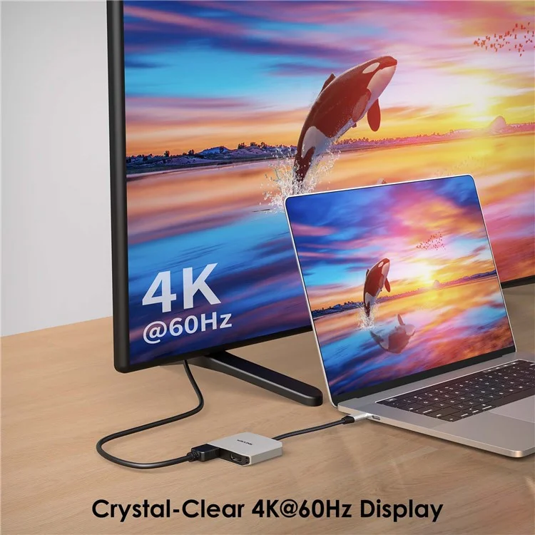 WAVLINK UHP510 Pro Adaptador de Doble HD USB-C a USB-C Soporte 4K 60Hz, Adaptador de Monitor Dual, Carga PD de 87W