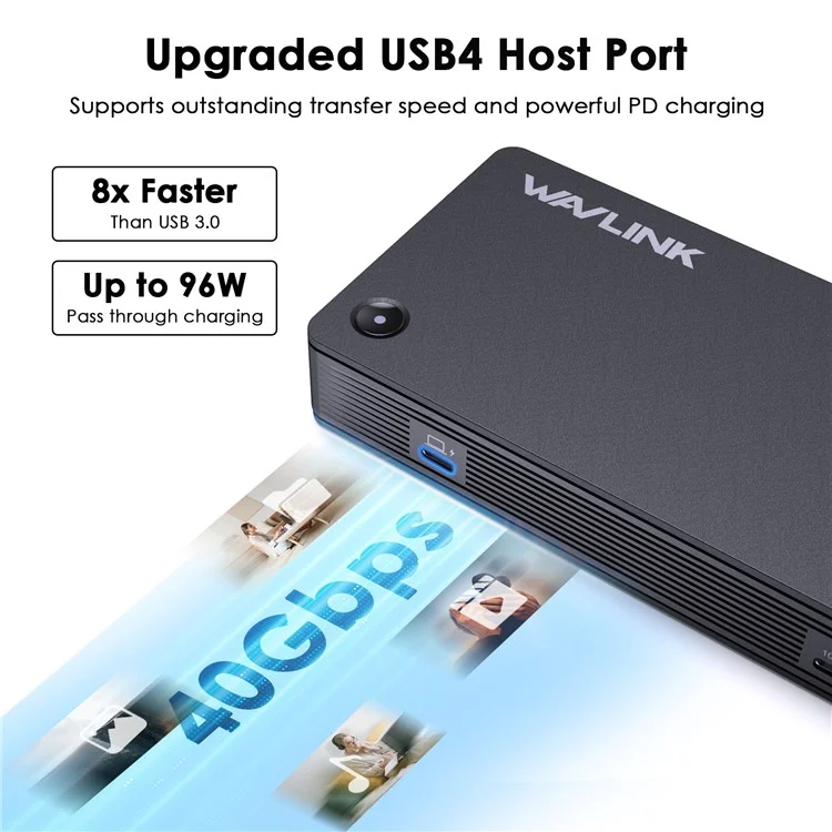 WAVLINK UTD22 USB4 Docking Station Dual Monitor USB-C Hub Support 96W Laptop Charging - US Plug