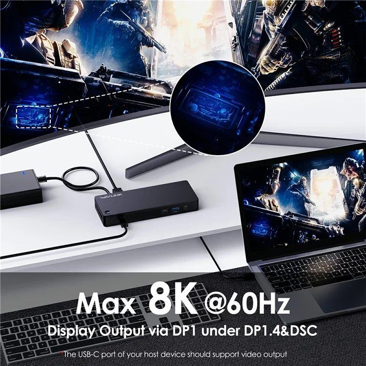 WAVLINK UTD22 USB4 Docking Station Dual Monitor USB-C Hub Support 96W Laptop Charging - US Plug