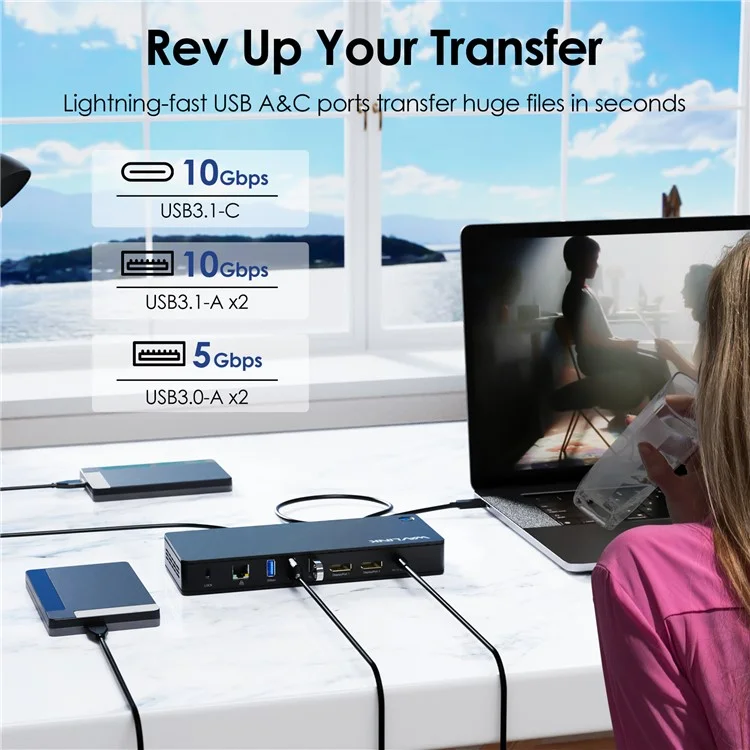 WAVLINK UTD22 USB4 Docking Station Dual Monitor USB-C Hub Support 96W Laptop Charging - US Plug
