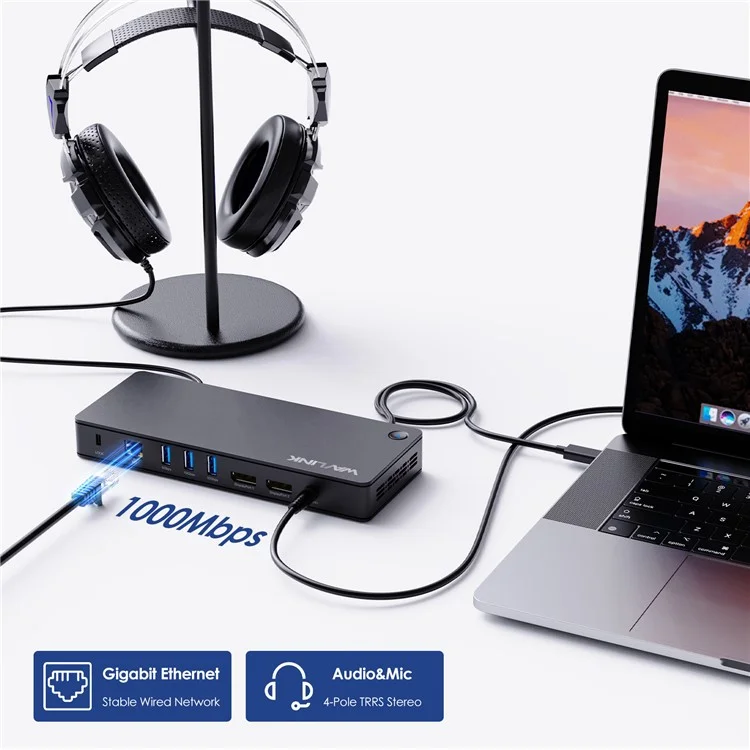 WAVLINK UTD22 USB4 Docking Station Dual Monitor USB-C Hub Support 96W Laptop Charging - US Plug
