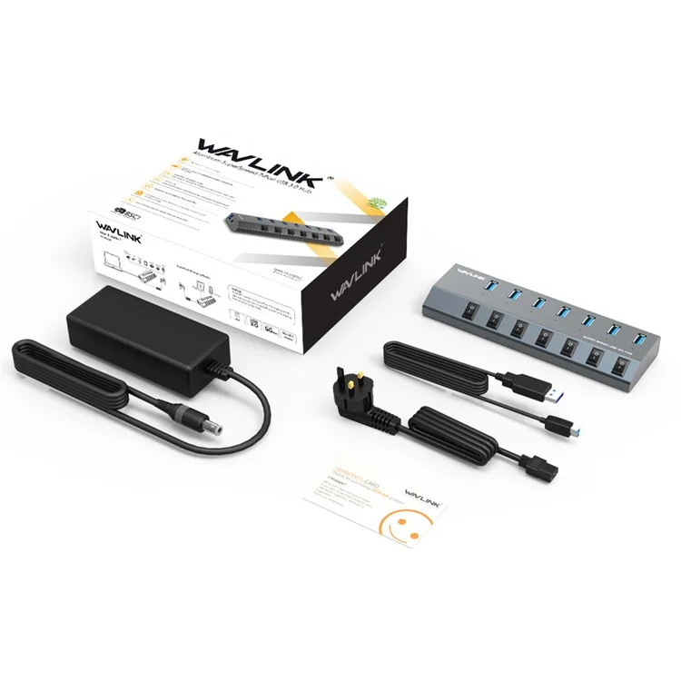 WAVLINK UH3076 Hub USB 3.0 à 7 ports à 5 Gbps avec commutateur indépendant et indicateur LED - Prise US