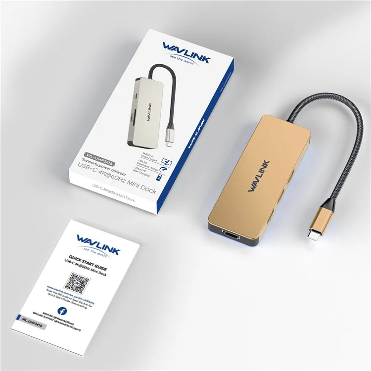 WAVLINK UHP3416 7-in-1 USB-C to 4K HD 100W PD Charging SD / TF Card Reader Docking Station - Rose Gold