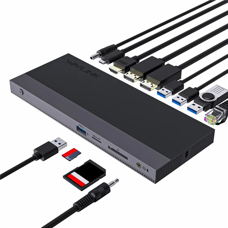 WAVLINK UMD01R Pro 13-in-1 Laptop Docking Station 2x DisplayPort and HD 4x USB 3.0 SD / TF Card Reader - AU Plug