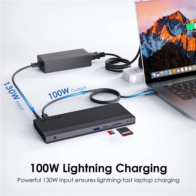 WAVLINK UMD01R Pro 13-in-1 Laptop Docking Station 2x DisplayPort and HD 4x USB 3.0 SD / TF Card Reader - AU Plug