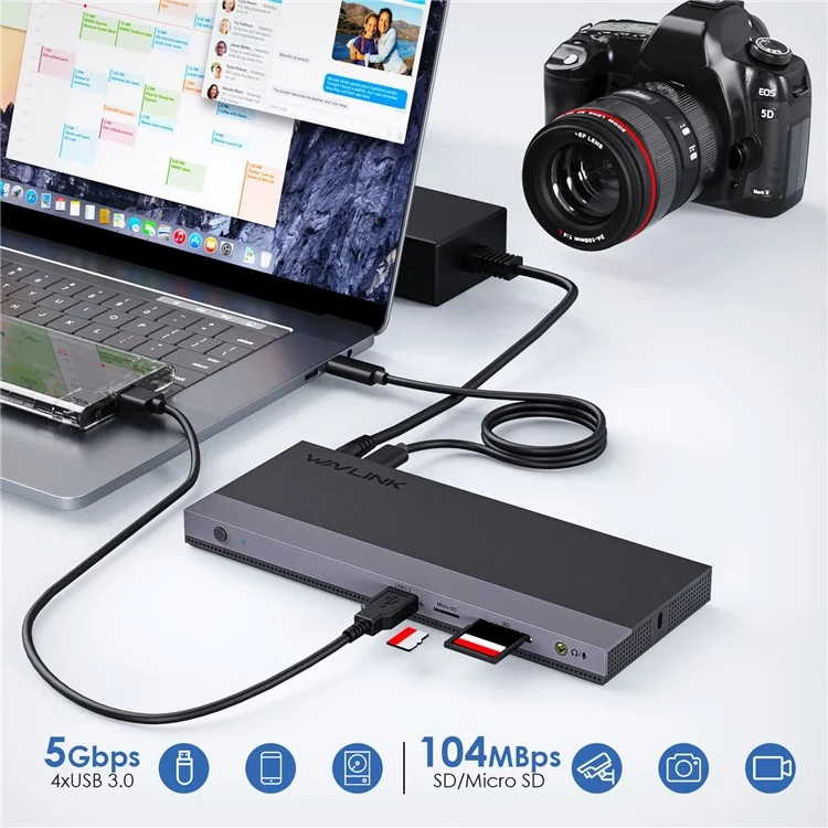 WAVLINK UMD01R Pro 13-in-1 Laptop Docking Station 2x DisplayPort and HD 4x USB 3.0 SD / TF Card Reader - AU Plug