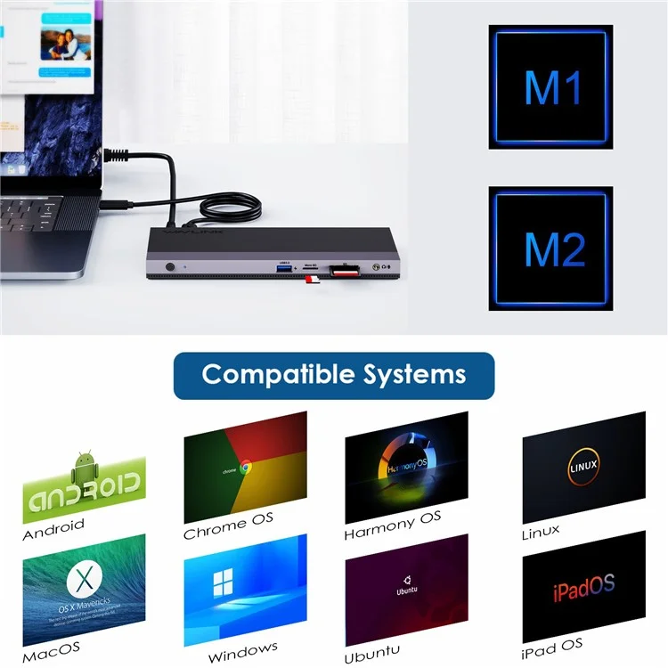 WAVLINK UMD01R Pro 13-in-1 Laptop Docking Station 2x DisplayPort and HD 4x USB 3.0 SD / TF Card Reader - AU Plug