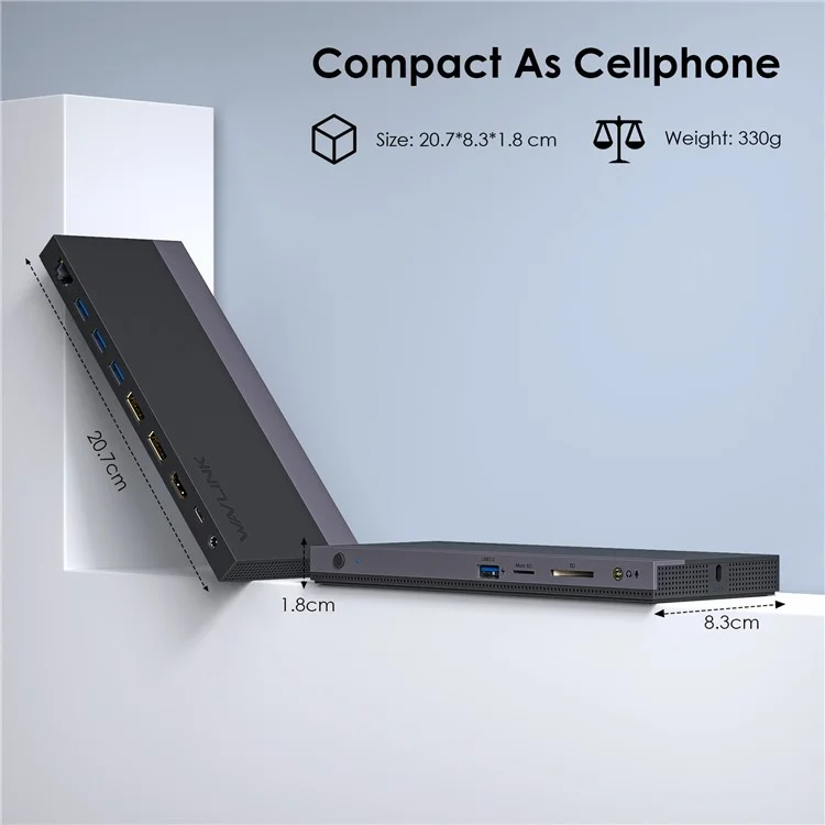 WAVLINK UMD01R Pro 13-in-1 Laptop Docking Station 2x DisplayPort and HD 4x USB 3.0 SD / TF Card Reader - AU Plug