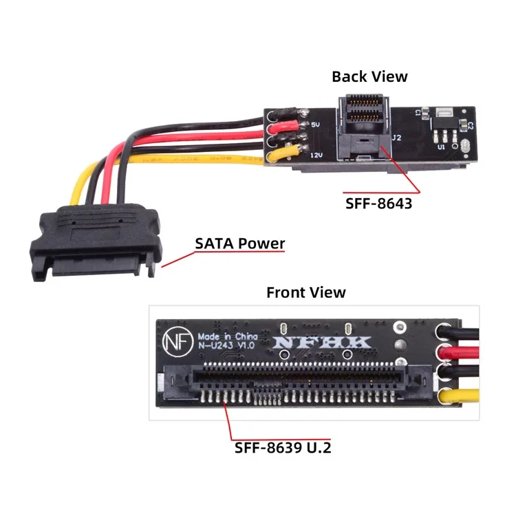 SFF-8643 PCI-E 4.0 Female to U.2 SFF-8639 U.3 NVME Pcie PCI-Express SSD Adapter for Mainboard