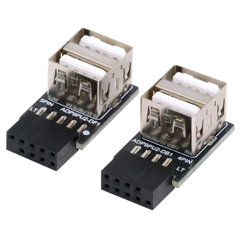 U2-029-AF002 2pcs / Установите 9pin 10pin Motherboge Wame The Wembere to Dual USB 2.0 Женский Адаптер Горизонтальный Тип