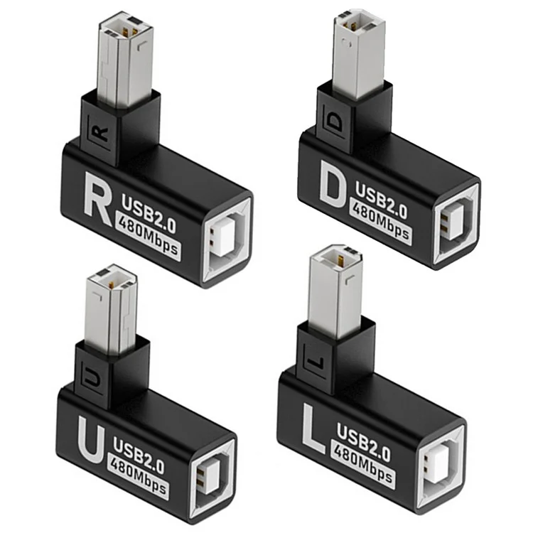 U2-038-BM002 4Pcs / Set USB 2.0 Type-B Male to Female Extension Adapter Horizontal Vertical Angled 90 Degree for Printer Scanner