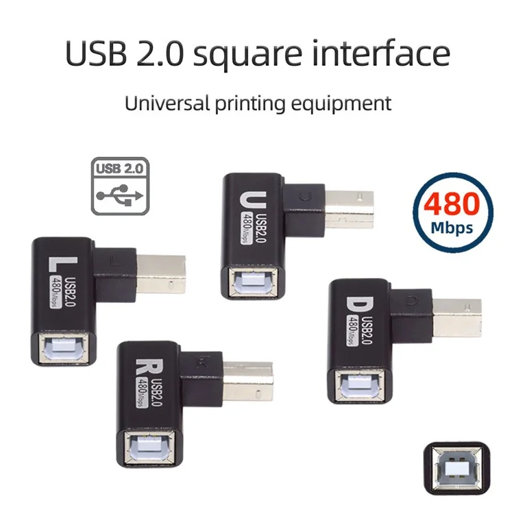 U2-038-BM002 4Pcs / Set USB 2.0 Type-B Male to Female Extension Adapter Horizontal Vertical Angled 90 Degree for Printer Scanner