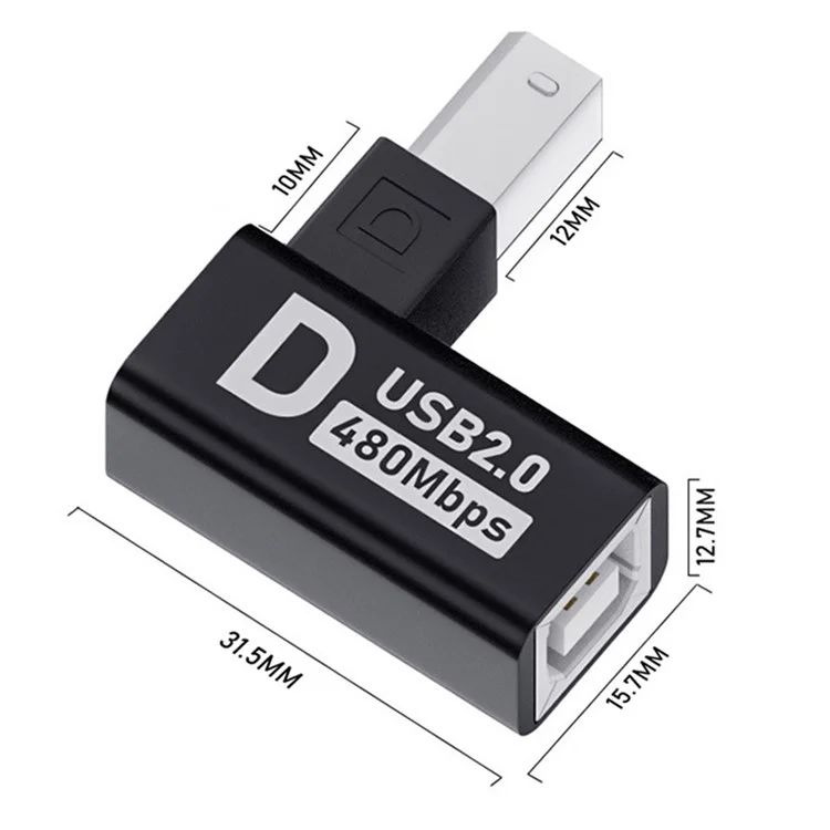 U2-038-BM002 4Pcs / Set USB 2.0 Type-B Male to Female Extension Adapter Horizontal Vertical Angled 90 Degree for Printer Scanner