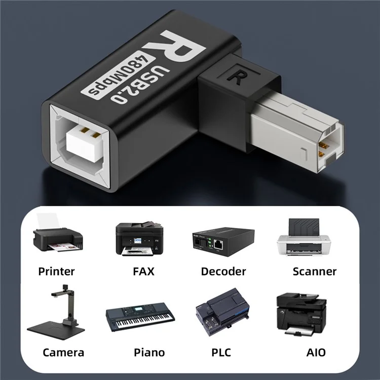 U2-038-BM002 4Pcs / Set USB 2.0 Type-B Male to Female Extension Adapter Horizontal Vertical Angled 90 Degree for Printer Scanner