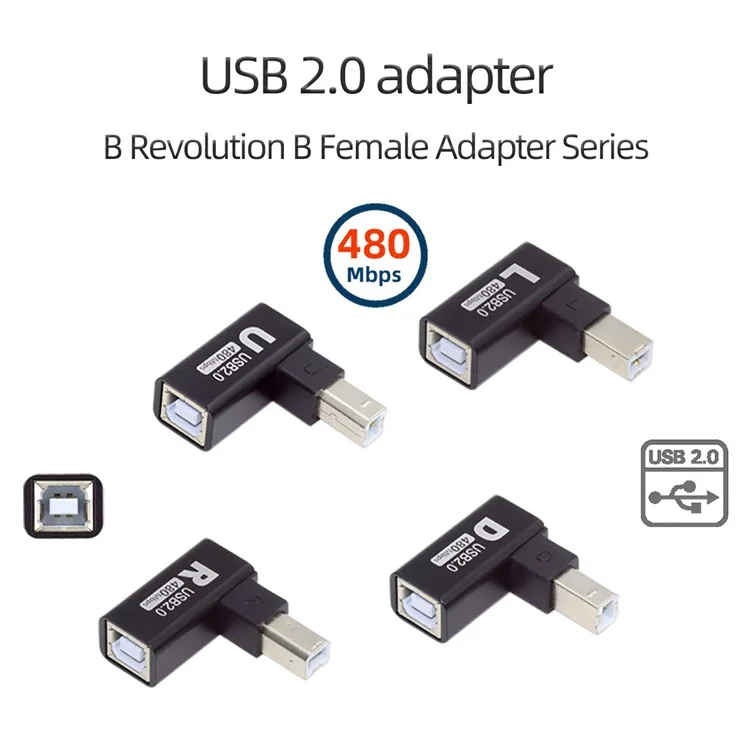 U2-038-BM002 4Pcs / Set USB 2.0 Type-B Male to Female Extension Adapter Horizontal Vertical Angled 90 Degree for Printer Scanner