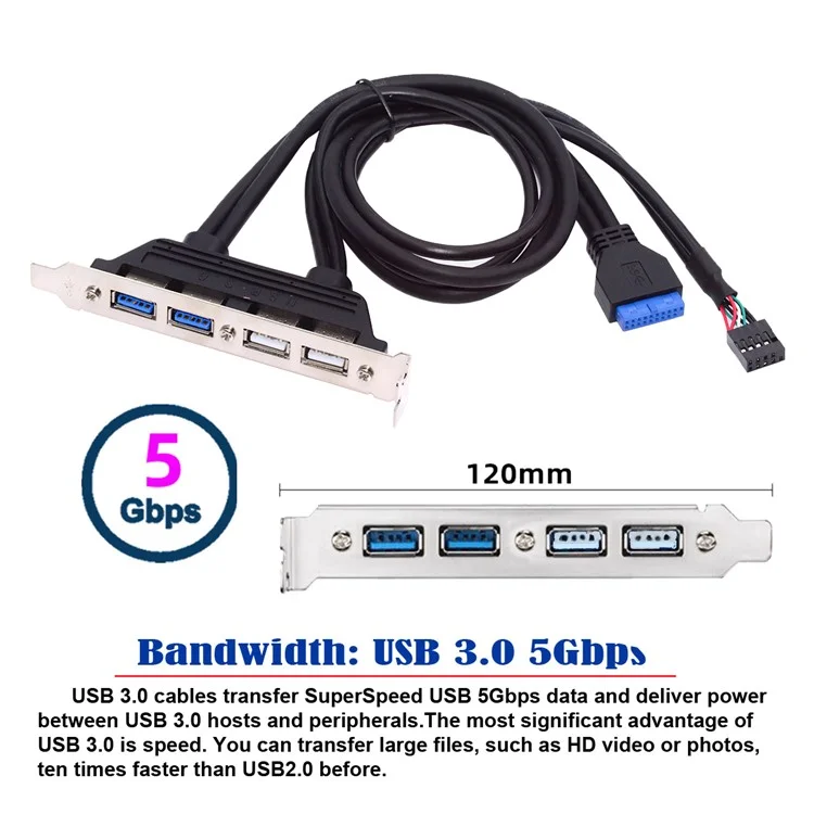 U3-066-U2 Quatre USB2.0 & Panneau de Montage Féminin USB 3.0 à la Carte Mère à 9 Broches à 19 Broches de Jeu de Chicanes