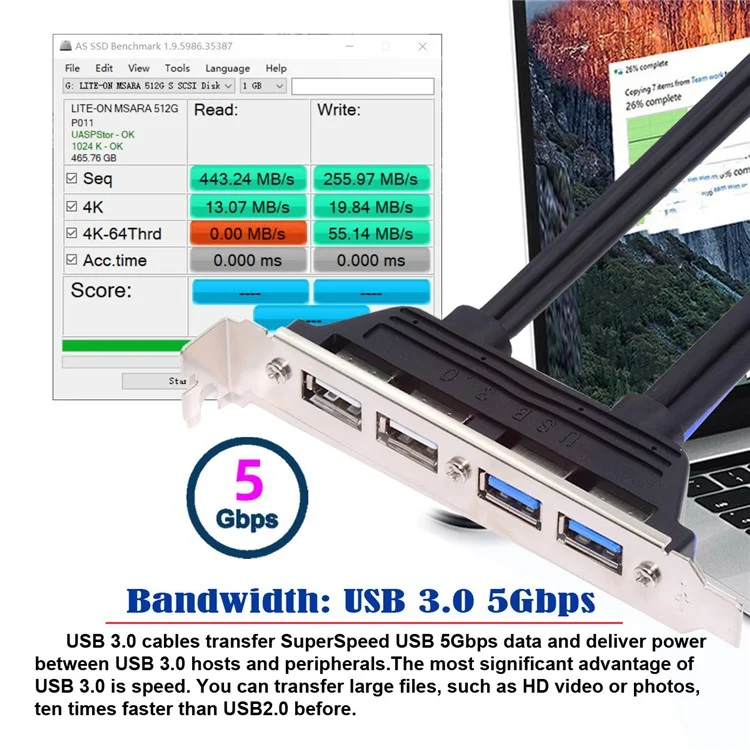 U3-066-U2 Quatre USB2.0 & Panneau de Montage Féminin USB 3.0 à la Carte Mère à 9 Broches à 19 Broches de Jeu de Chicanes