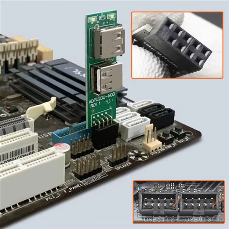 U2-075-9P 3Pcs / Set 9Pin USB2.0 Motherboard Front Panel Header Female to Dual USB Female Adapter Vertical / Horizontal Type