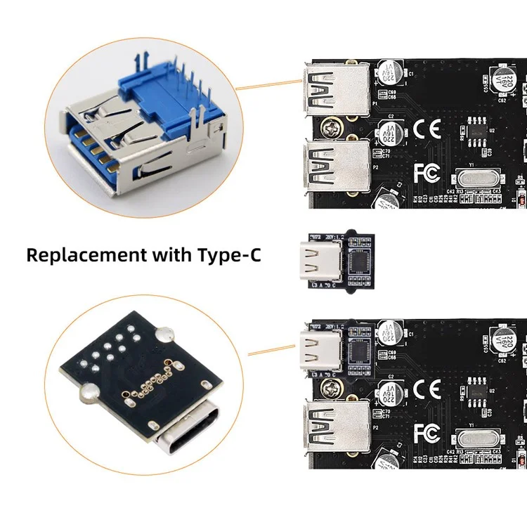 CN-031 Conector hembra tipo C DIY con chip VL160 para reemplazar conector hembra DIP USB3.0 tipo A