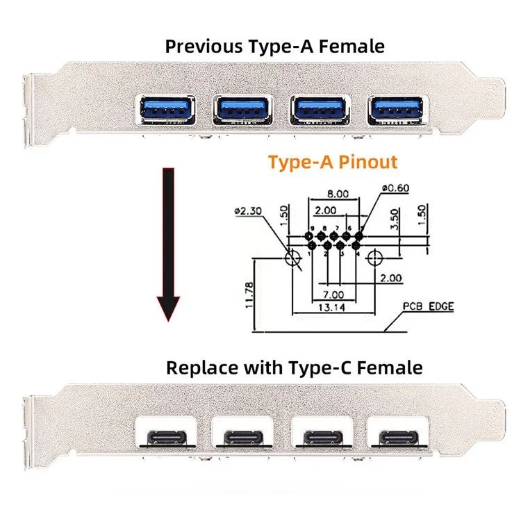 CN-031 Conector hembra tipo C DIY con chip VL160 para reemplazar conector hembra DIP USB3.0 tipo A