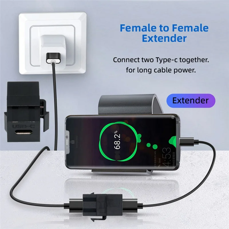 U2-078-CFCF USB 2.0 Type-C Female to Female Extension Keystone Adapter for Wall Plate Panel USB Cable