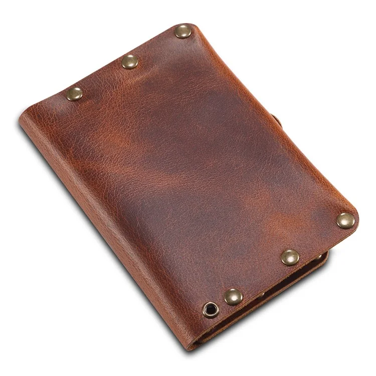 Credit Card Holder Wallet Rivet Decor Genuine Leather Card Pouch Bag Business Card Holder for Women Men - Light Brown