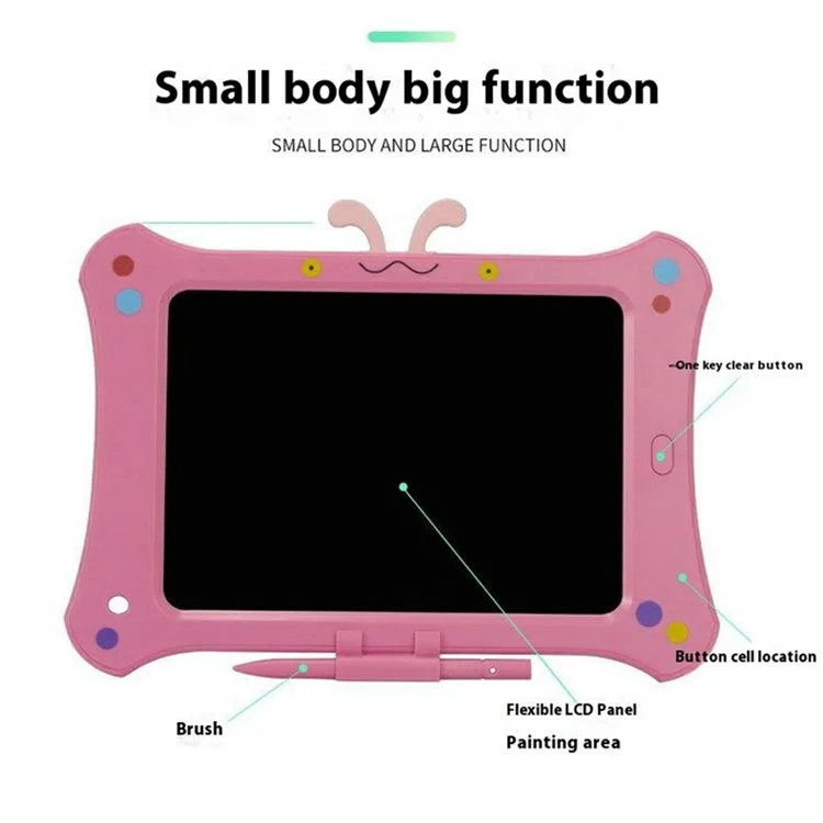 8.5-inch Cartoon Butterfly LCD Handwriting Board Kids Color Drawing Writing Graffiti Memo Pad - Pink