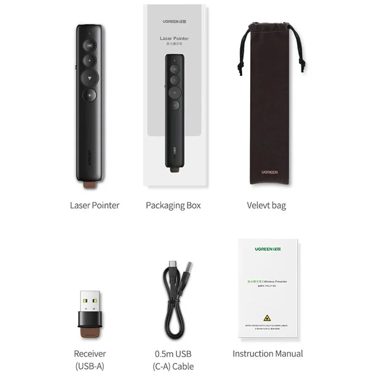 UGREEN 90121 2.4G Wireless Presenter Rechargeable Multi Function Remote Control Laser Pointer for Laptop