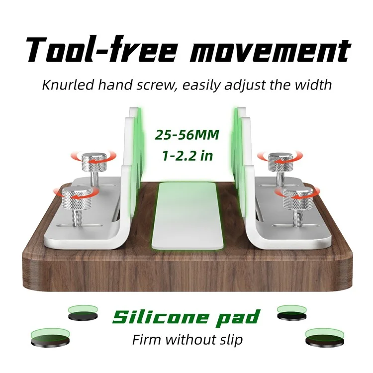 AODUKE AJBZJ03M Mini PC Stand For Mac Mini M4 M3 M2 M1 Walnut Wood Adjustable Width 1-2.2 Inch Vertical Holder