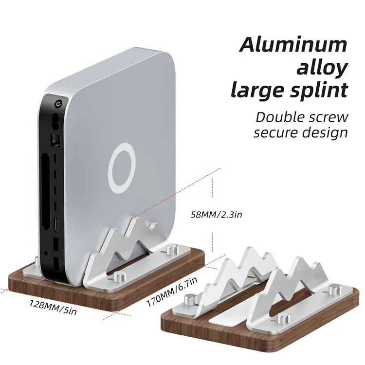 AODUKE AJBZJ03M Mini PC Stand For Mac Mini M4 M3 M2 M1 Walnut Wood Adjustable Width 1-2.2 Inch Vertical Holder