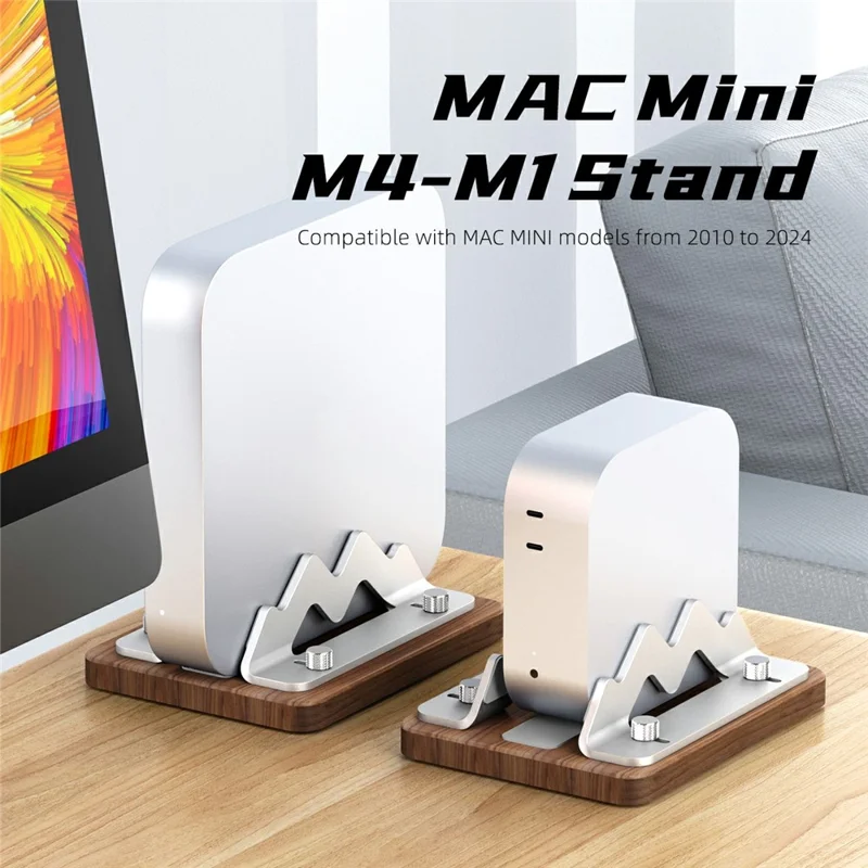AODUKE AJBZJ03M Mini PC Stand For Mac Mini M4 M3 M2 M1 Walnut Wood Adjustable Width 1-2.2 Inch Vertical Holder