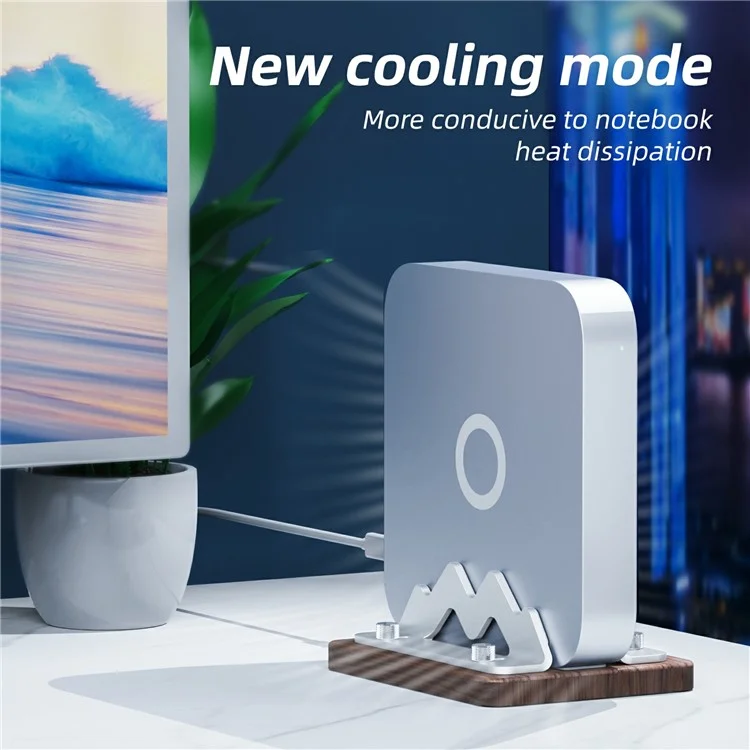 AODUKE AJBZJ03M Mini PC Stand For Mac Mini M4 M3 M2 M1 Walnut Wood Adjustable Width 1-2.2 Inch Vertical Holder