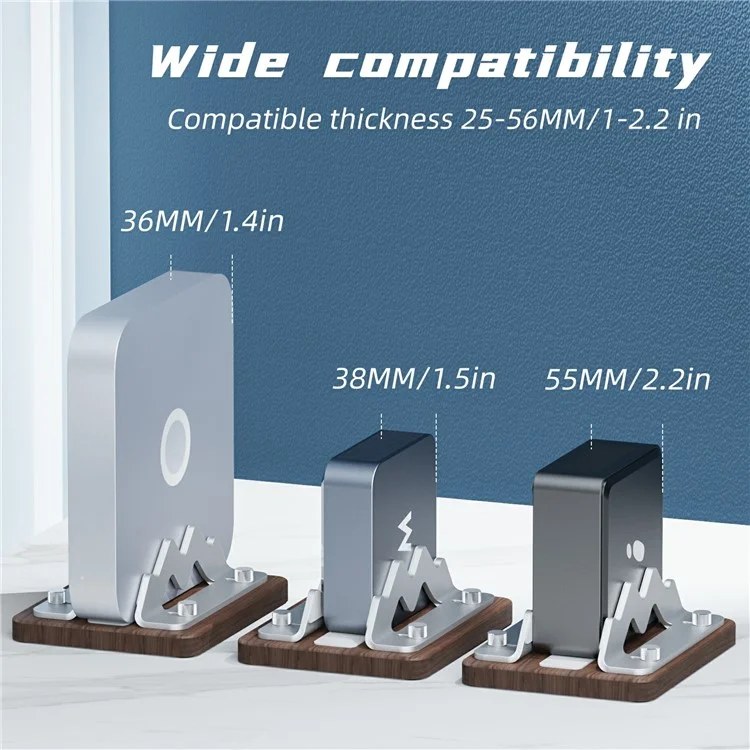 AODUKE AJBZJ03M Mini PC Stand For Mac Mini M4 M3 M2 M1 Walnut Wood Adjustable Width 1-2.2 Inch Vertical Holder
