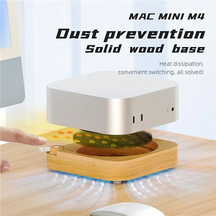 Socle de refroidissement vertical en bois avec interrupteur d'alimentation pour Mac Mini M4 / M4 Pro Mini PC, anti-poussière.