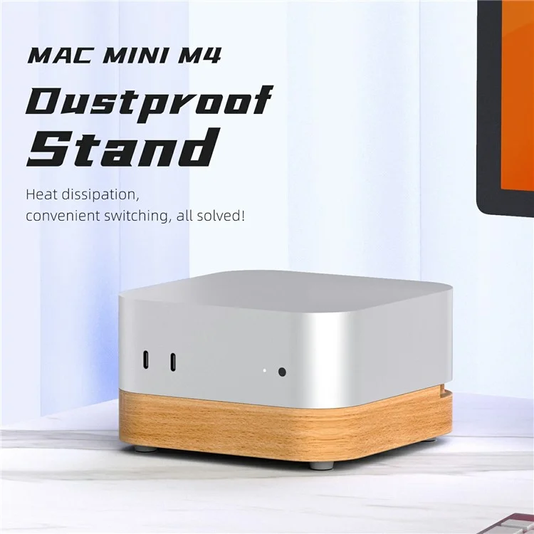 Socle de refroidissement vertical en bois avec interrupteur d'alimentation pour Mac Mini M4 / M4 Pro Mini PC, anti-poussière.
