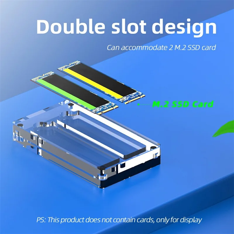 AJCX02M2 M.2 SSD Transparent Magnetic Storage Case 2-Slot SATA Organizer Acrylic Protection Box