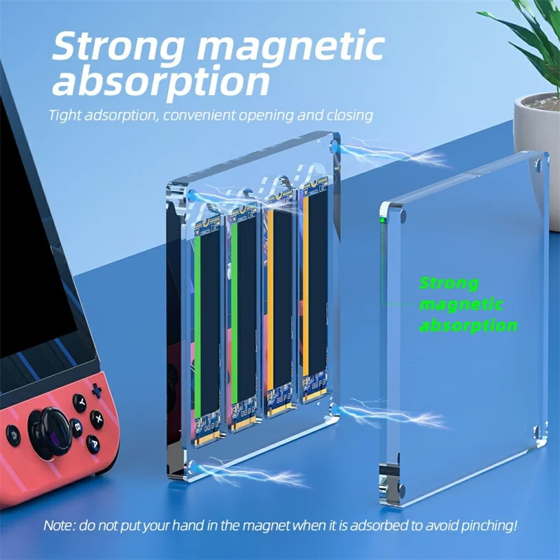 Estojo magnético transparente de armazenamento M.2 SSD AJCX04M2 para SATA 2280mm com 4 slots, caixa de acrílico