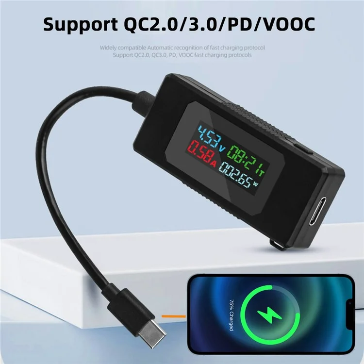 UC-174 Type C Voltage Current Power Capacity Working Time Ammeter Voltmeter USB C Digital Multimeter